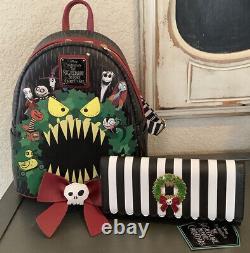 Disney Loungefly Nightmare Before Christmas Wreath Mini Backpack and Wallet New