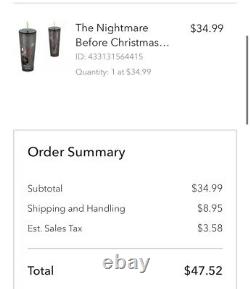 Disney The Nightmare Before Christmas Starbucks Tumbler with Straw SHIPS SAME DAY