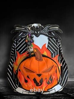 Loungefly Disney Nightmare Before Christmas Jack Pumpkin Glow Backpack & CHARM