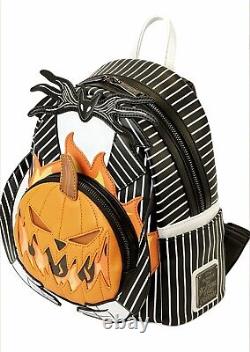 Loungefly Disney Nightmare Before Christmas Jack Pumpkin Glow Backpack & CHARM