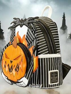 Loungefly Disney Nightmare Before Christmas Jack Pumpkin Glow Backpack & CHARM