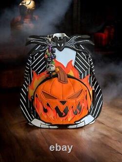 Loungefly Disney Nightmare Before Christmas Jack Pumpkin Glow Backpack & CHARM