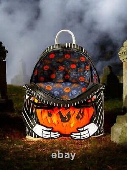 Loungefly Disney Nightmare Before Christmas Jack Pumpkin Glow Backpack & CHARM